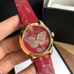 Gucci Butterfly Pattern Leather Strap Watch
