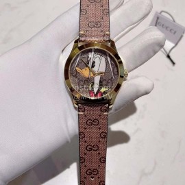 Gucci G-Timeless Series Donald Duck Print Leather Strap Watch