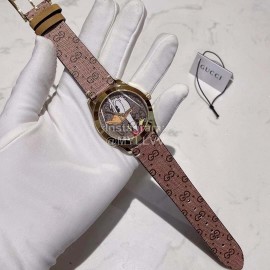 Gucci G-Timeless Series Donald Duck Print Leather Strap Watch