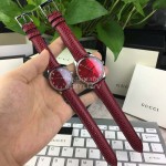 Gucci Polished Stainless Steel Thin Case Watch Wine Red