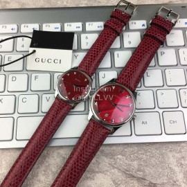 Gucci Polished Stainless Steel Thin Case Watch Wine Red