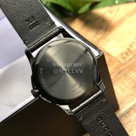 Gucci Black Leather Dial Rubber Strap Watch