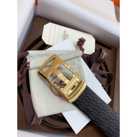 Hermes Black Calf Leather Gold Automatic Buckle 35mm Belt For Men