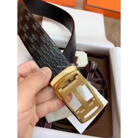 Hermes Black Calf Leather Gold Automatic Buckle 35mm Belt For Men