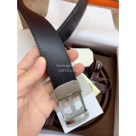 Hermes Black Calf Leather Silver Automatic Buckle 35mm Belt For Men