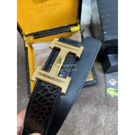 Hermes Crocodile Skin Diamond Gold H Buckle 38mm Belt For Men
