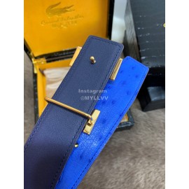 Hermes Blue Ostrich Skin Diamond Gold H Buckle 38mm Belt For Men