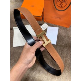 Hermes Litchi Grain Togo Leather Pure Steel Buckle 32mm Belt Brown