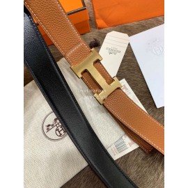 Hermes Litchi Grain Togo Leather Pure Steel Buckle 32mm Belt Brown