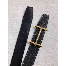 Hermes Black Togo Litchi Grain Leather Gold Buckle 38mm Belt 