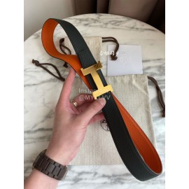 Hermes Constance Belt Gold Buckle Reversible Leather Strap 32mm Orange