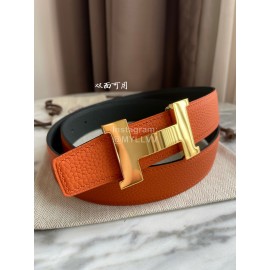 Hermes Constance Belt Gold Buckle Reversible Leather Strap 32mm Orange