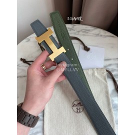 Hermes Constance Belt Gold Buckle Reversible Leather Strap 32mm Green