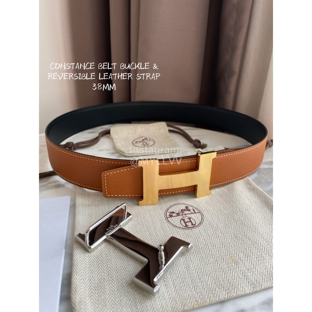 Hermes Constance Belt Buckle Reversible Leather Strap 38mm Tan