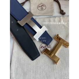 Hermes Constance Belt Buckle Reversible Leather Strap 38mm Blue