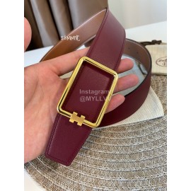 Hermes Fashion Leather Gold Buckle Reversible Strap 38mm Wine Red