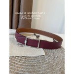 Hermes Fashion Leather Silver Buckle Reversible Strap 38mm Wine Red