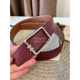 Hermes Fashion Leather Silver Buckle Reversible Strap 38mm Wine Red
