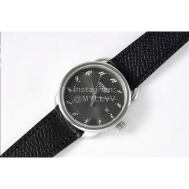 Hermes Arceau 316 Refined Steel Case Leather Strap Watch Black