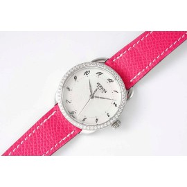 Hermes Arceau 316 Refined Steel Case Leather Strap Watch Pink