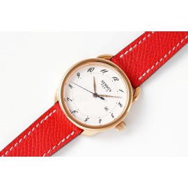 Hermes Arceau 316 Refined Steel Case Leather Strap Watch Red
