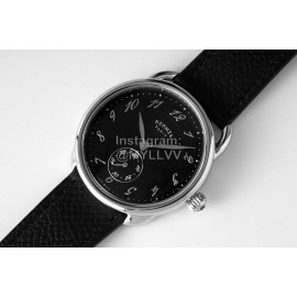 Hermes Arceau 34mm Round Dial Leather Strap Watch Black