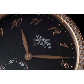 Hermes Arceau 34mm Round Dial Leather Strap Diamond Watch Black