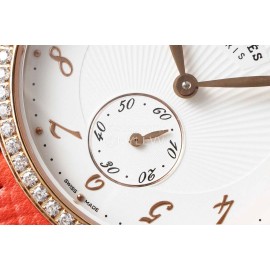 Hermes Arceau 34mm Round Dial Leather Strap Diamond Watch Orange Red