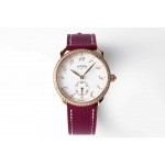 Hermes Arceau 34mm Round Dial Leather Strap Diamond Watch Wine Red