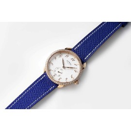 Hermes Arceau 34mm Round Dial Leather Strap Diamond Watch Blue