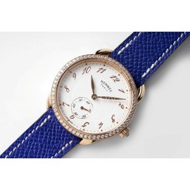 Hermes Arceau 34mm Round Dial Leather Strap Diamond Watch Blue
