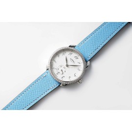 Hermes Arceau 34mm Round Dial Blue Leather Strap Diamond Watch