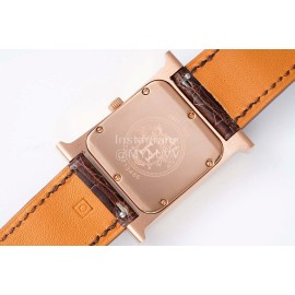 Hermes Bv Factory Heure H Leather Strap Watch Brown