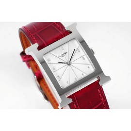 Hermes Bv Factory Heure H Leather Strap Watch Red