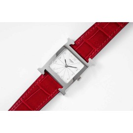 Hermes Bv Factory Heure H Leather Strap Watch Red