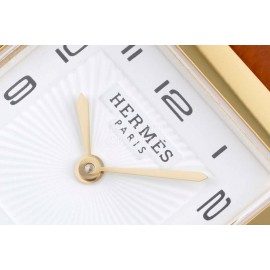 Hermes Bv Factory Heure H Leather Strap Square Dial Watch Brown