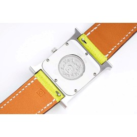 Hermes Bv Factory Heure H Yellow Leather Strap Square Dial Watch 