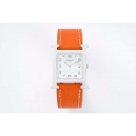 Hermes Bv Factory Heure H Orange Leather Strap Square Dial Watch 
