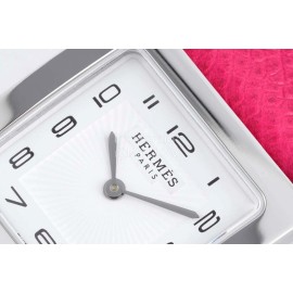 Hermes Bv Factory Heure H Leather Strap Square Dial Watch Rose Red