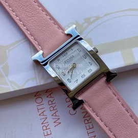 Hermes 316l Refined Steel Barenia Leather Strap Watch Pink