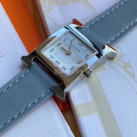 Hermes 316l Refined Steel Barenia Leather Strap Watch