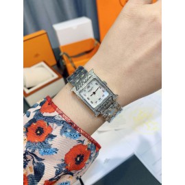 Hermes 316l Fine Steel Case Strap Diamond Watch Silver