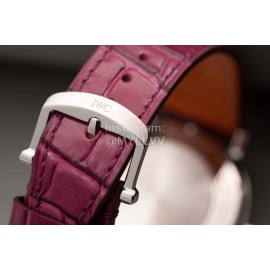 Iwc Swarovski Leather Strap Watch For Women Purplish Red