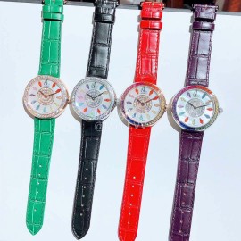 Jacob Co Leather Strap Colourful Diamonds Watch Red
