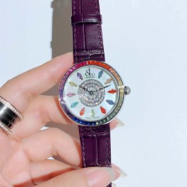 Jacob Co Leather Strap Colourful Diamonds Watch Purple