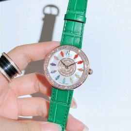 Jacob Co Leather Strap Colourful Diamonds Watch Green