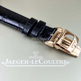 Jaeger Lecoultre 316 Refined Steel Leather Strap Watch For Women Black