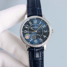 Jaeger Lecoultre Leather Strap 34mm Dial Diamond Watch Navy