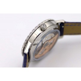 Jaeger Lecoultre Diamond Dial Leather Strap Watch Navy