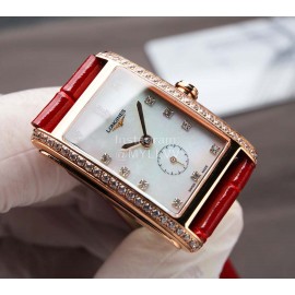 Longines Diamond Square Dial Leather Strap Watch For Women